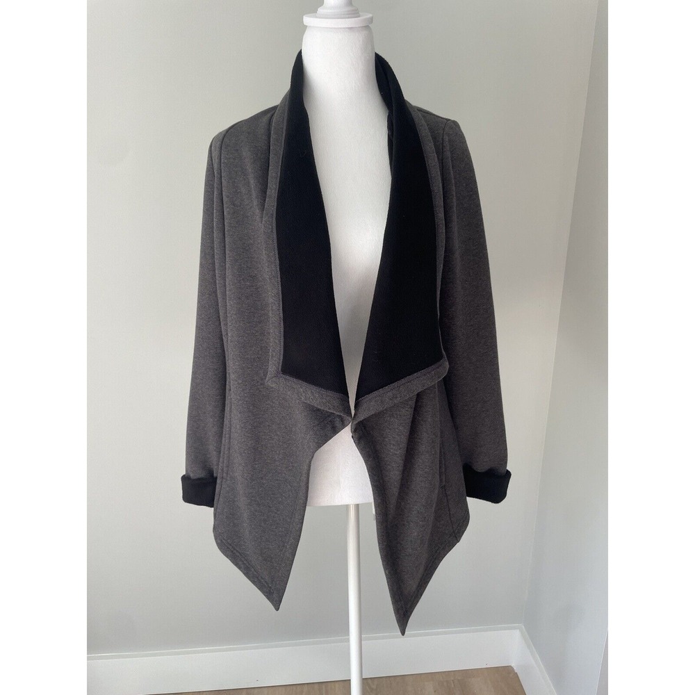 Chicos Zenergy Open Front Cardigan 0 Gray Black Cozy Athleisure Sweater S Travel